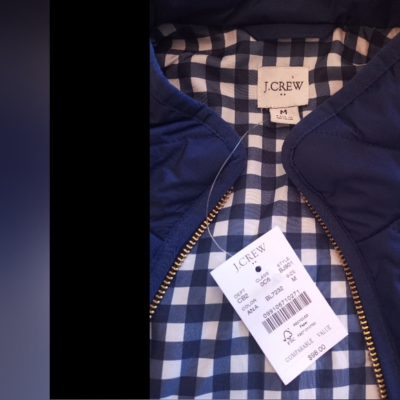 J. Crew Classic Navy Preppy Puffer Casual Vest Gold Zipper Buttons Plaid Lined M - Picture 7 of 7
